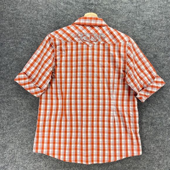 Bit&Bridle Shirt Women S Small Red Plaid Collared Button Up Short Sleeve Cotton - Picture 2 of 8